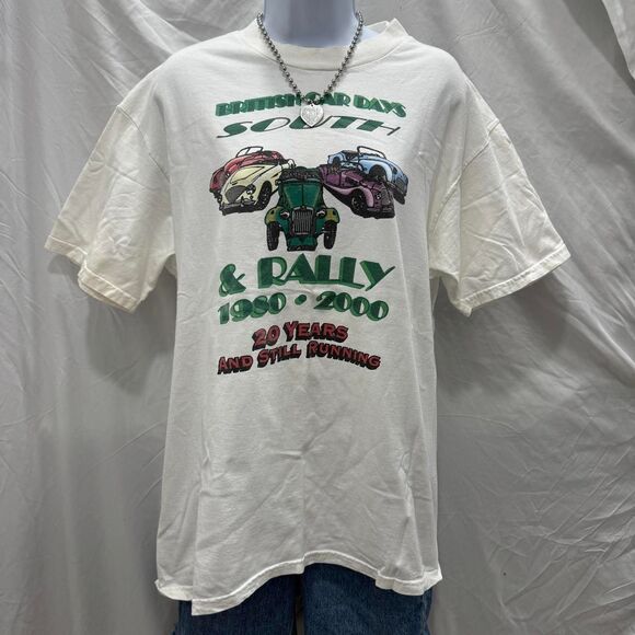 Vintage 2000 British Car Days Rally Graphic Tee Size L Cars Racing - Picture 2 of 6